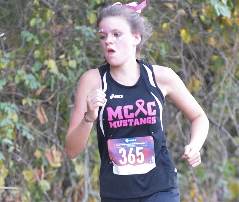 RICK PECK/SPECIAL TO MCDONALD COUNTY PRESS McDonald County's Melysia McCrory led the Lady Mustang cross country team at the Cassville High School Cross Country Invitational on Oct. 6 with a 16th place finish.