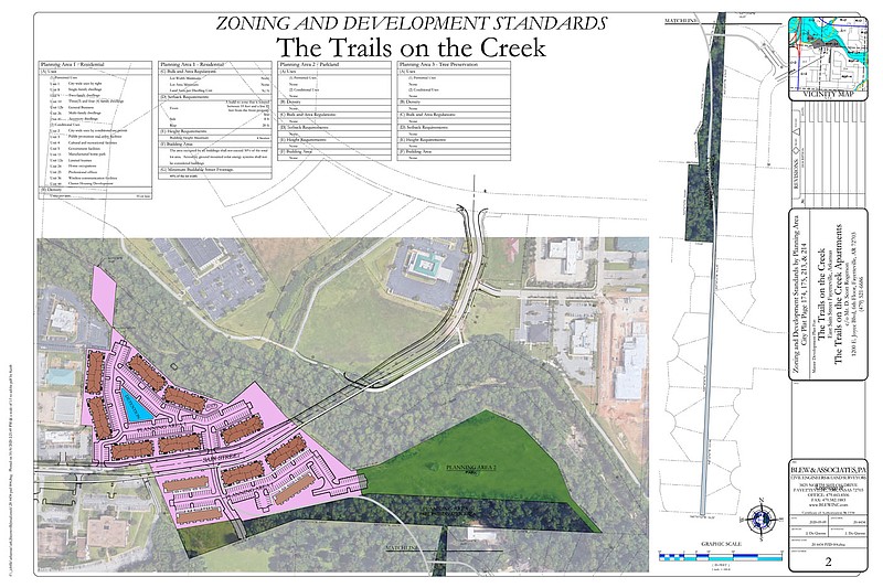 A drawing shows the proposed layout for Trails on the Creek, an apartment project on the north side of Fayetteville between Sain Street and Vantage Drive. (Courtesy/City of Fayetteville) story.lead_photo.caption