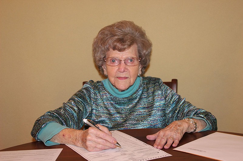 Roe Kirkland celebrated her 100th birthday and the 100th anniversary of women’s right to vote by marking her mail-in-ballot last weekend. - Submitted photo story.lead_photo.caption