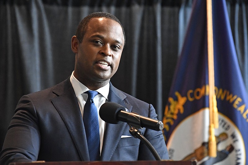 Kentucky Attorney General Daniel Cameron addresses the media following the return of a grand jury investigation into the death of Breonna Taylor, in Frankfort, Ky., Wednesday, Sept. 23, 2020. A judge has cleared the way for grand jurors to speak about the proceedings in the case against the police officers who shot Breonna Taylor. An anonymous grand juror who sat on the panel last month had sued to speak publicly. None of the officers were charged directly in Taylor’s death, but one officer was charged with endangering Taylor’s neighbors. Cameron, whose office led the investigation, had opposed letting grand jurors speak about the proceedings. He has said he did not introduce any homicide charges against the two officers who shot Taylor, because they were justified in returning fire after Taylor's boyfriend shot at them. (AP Photo/Timothy D. Easley) story.lead_photo.caption