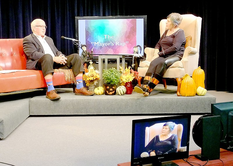 Lynn Atkins/The Weekly Vista
Once a month, Bella Vista Mayor Peter Christie has his own half hour show on the Community Television Station. Last week he was talking about sales tax, street repair and the planned new police station.