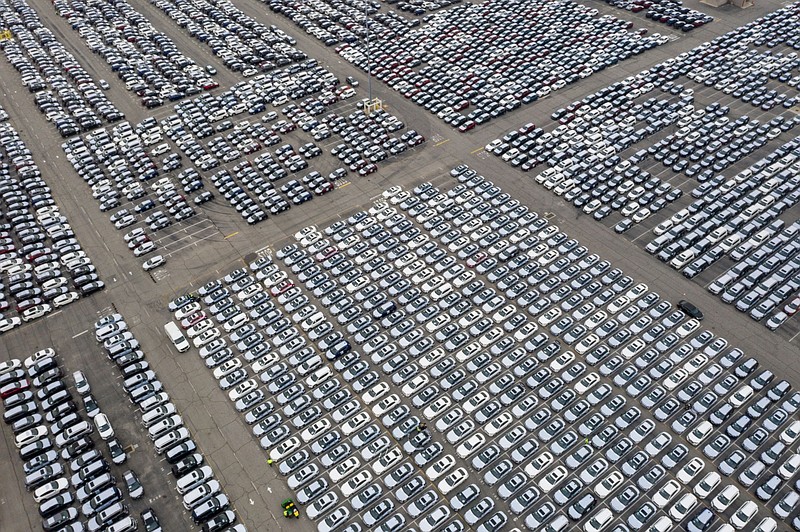 New vehicles parked for delivery at the Port of Los Angeles in Wilmington, Calif. MUST CREDIT: Bloomberg photo by Bing Guan