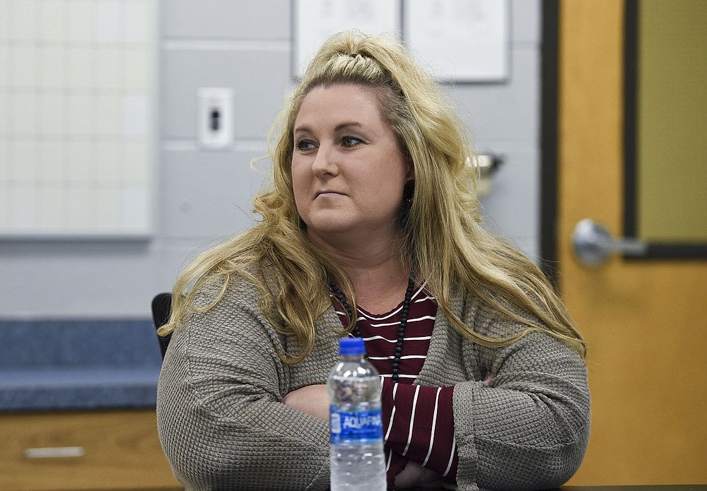 Kim Crawford, kindergarten teacher, looks on,¬†Monday, October 5, 2020 at the Clinton Schools Administration Building in Clinton. Check out nwaonline.com/2010010Daily/ for today's photo gallery. 
(NWA Democrat-Gazette/Charlie Kaijo)