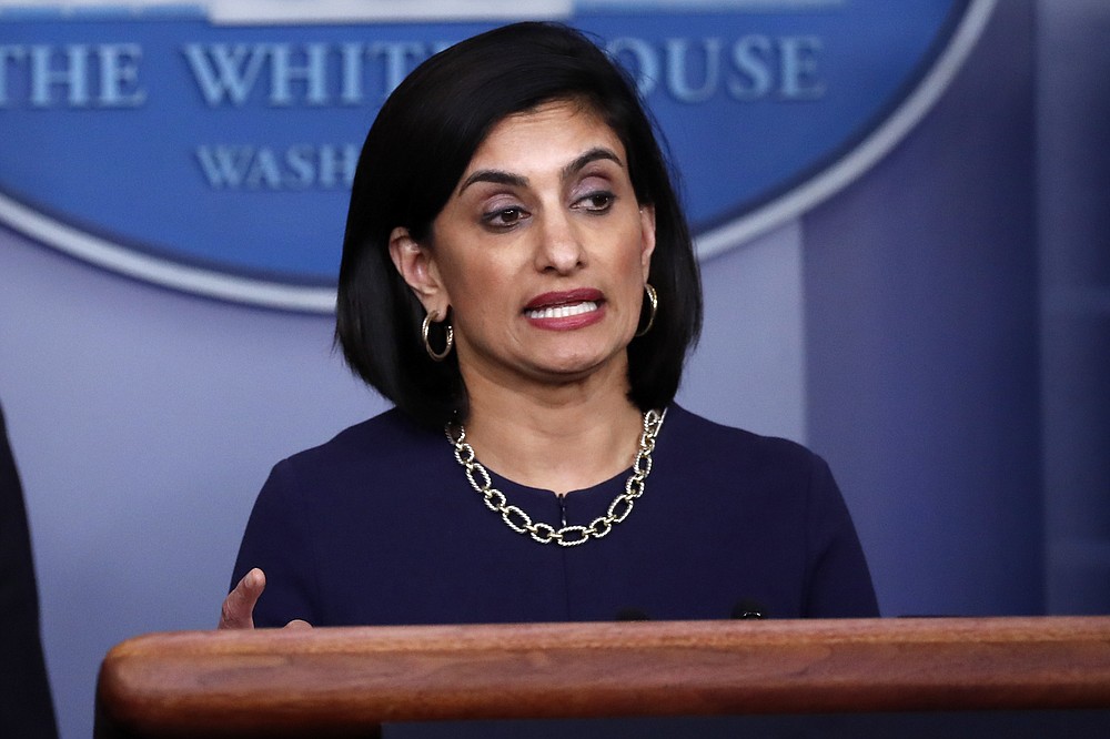 FILE - In this April 7, 2020, file photo, Seema Verma, administrator of the Centers for Medicare and Medicaid Services, speaks about the coronavirus, in the James Brady Press Briefing Room of the White House in Washington.  Medicare will cover the yet-to-be approved coronavirus vaccine free for older people under a policy change expected to be announced shortly, a senior administration official said Tuesday.  (AP Photo/Alex Brandon, File)