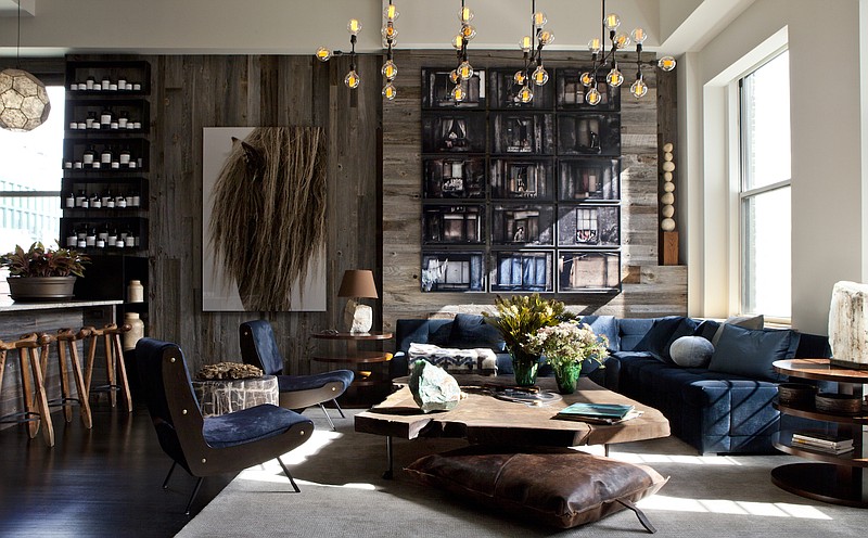 Opposites attract ― Designer James Huniford paired reclaimed wood and plush velvet to create the kind of design tension that can hold rooms like this together. (Photo by Nick Johnson)