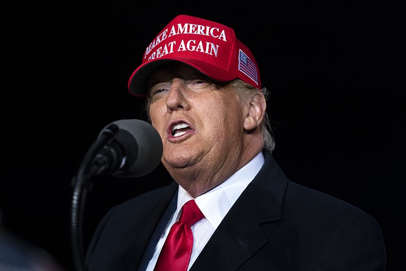 President Donald Trump speaks during a campaign rally at Richard B. Russell Airport, Sunday, Nov. 1, 2020, in Rome, Ga. (AP Photo/Evan Vucci)