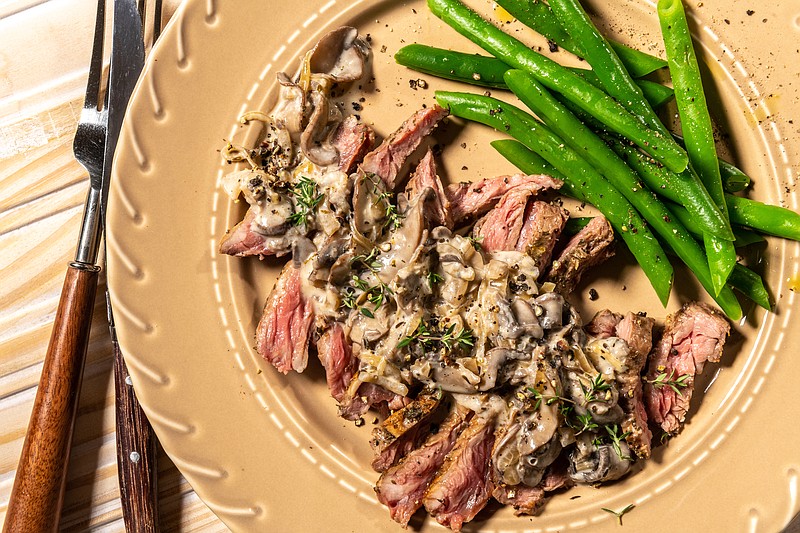 Skirt Steak With Creamy Mushrooms (For The Washington Post/Laura Chase de Formigny )