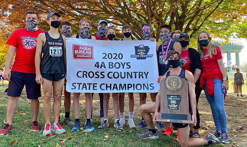 Pea Ridge High School Blackhawk cross country men's team won the state championship for 4A at the state meet Friday, Nov. 6, 2020, in Hot Springs.