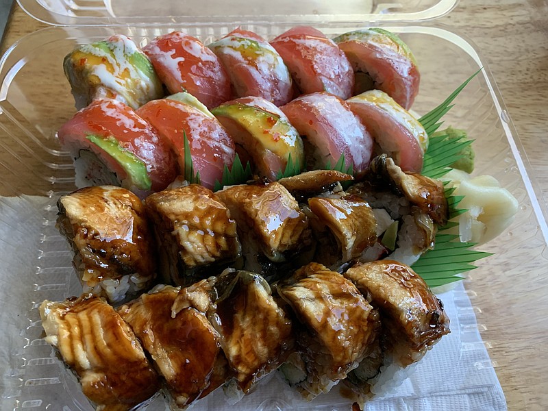 The Arkansas Roll (top) and the Heights Roll were pretty good wing-and-prayer choices from Sushi Cafe West.
(Arkansas Democrat-Gazeette/Eric E. Harrison)