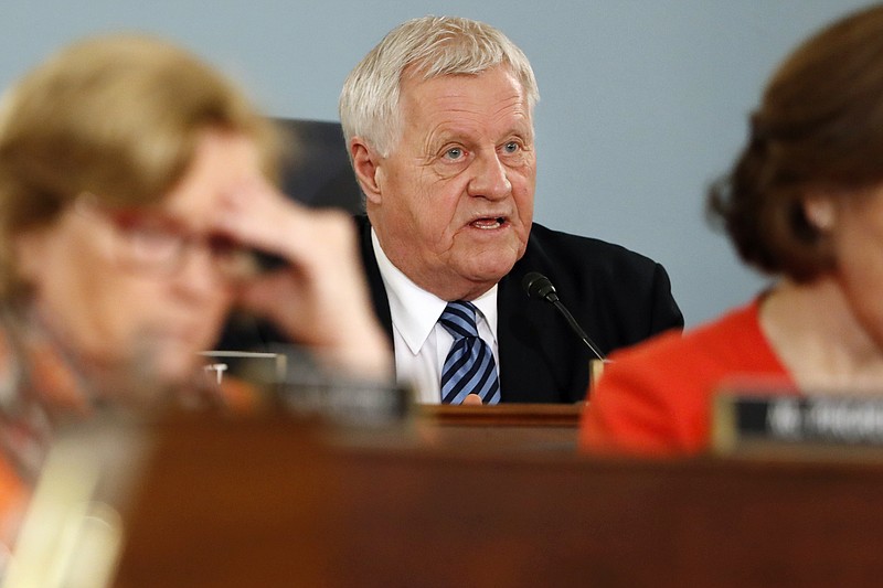 FILE - In this Feb. 27, 2019, file photo, House Agriculture Committee Chairman Rep. Collin Peterson, D-Minn., asks a question on Capitol Hill in Washington. The reelection defeat of Peterson in Minnesota and some key retirements mean a shakeup is coming for the industry on Capitol Hill, with power likely to shift from the Midwest to the South and the coasts. Both the House and Senate agriculture committees will get new chairs, and there will be a new top Republican on the House panel. (AP Photo/Jacquelyn Martin, File)