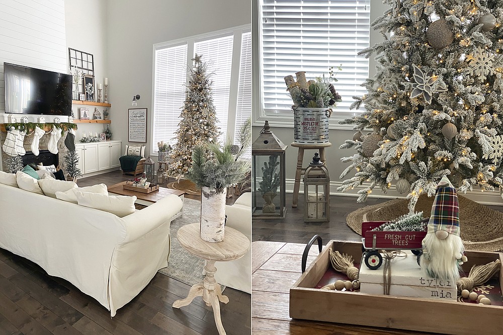 This combination photo shows views of the Christmas-decorated interior of Danielle Martin's home in Manteno, Ill. Martin is a big Christmas person but usually waits to decorate until the day after Thanksgiving. This year she got busy on Nov. 1. (Danielle Martin via AP)