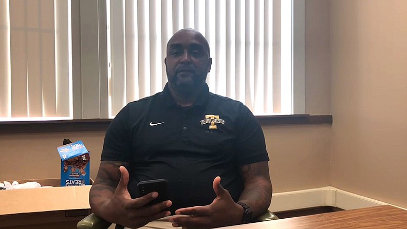 Carl Seymour, the Hot Springs School District’s chief institutional law enforcement officer, discusses the district’s new “U Got Caught” program. - Photo by John Anderson of The Sentinel-Record