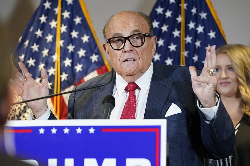 Former Mayor of New York Rudy Giuliani, a lawyer for President Donald Trump, speaks Thursday during a news conference at the Republican National Committee headquarters in Washington. - AP Photo/Jacquelyn Martin