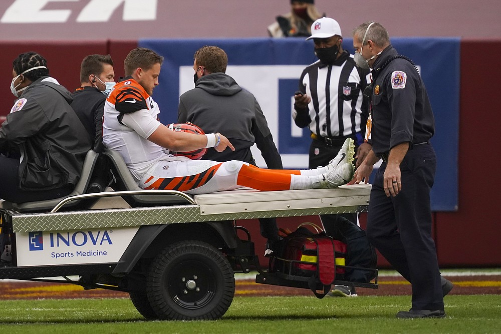 Bengals quarterback Joe Burrow carted off the field at practice - The