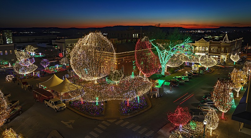 Lights of the Ozarks will illuminate Fayetteville’s Downtown Square through Jan 1. (Special to the Democrat-Gazette)