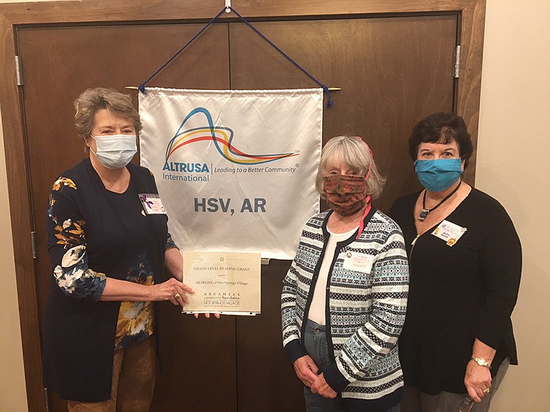 With the grant certificate from the Hot Springs Village Community Foundation are Altrusa International of HSV Foundation President Doris Harder, Grants Chair Becky Elliott, and Foundation Immediate Past President Irene Keith. - Submitted photo