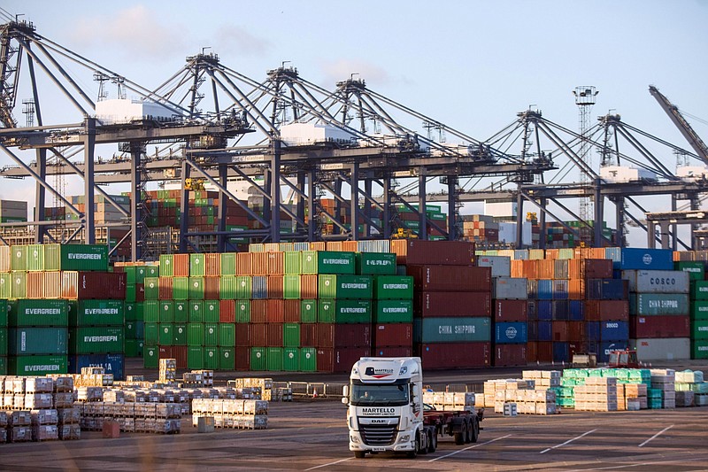 A truck on the dockside at the major British port of Felixstowe, England. MUST CREDIT: Bloomberg photo by Chris Ratcliffe