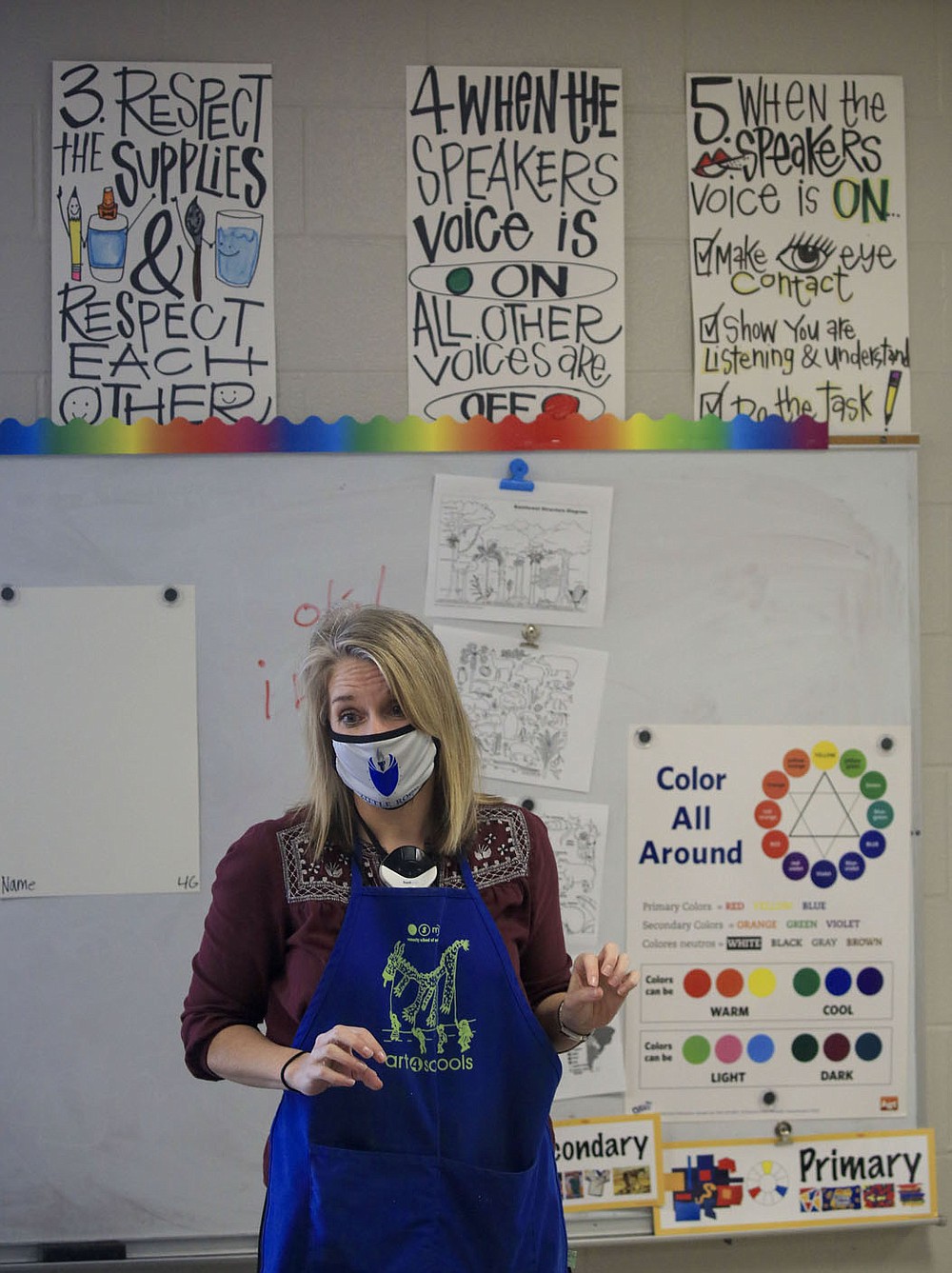 Art teacher Stephanie Crowell teaches Nov. 18 students in her fourth-grade art class at Carver Magnet Elementary School in Little Rock. Check out nwaonline.com/201129Daily/ for today's photo gallery.
(Arkansas Democrat-Gazette/Staton Breidenthal)