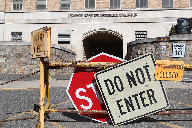 The main entrance is blocked off to the former ACTI complex Tuesday. - Photo by Richard Rasmussen of The Sentinel-Record