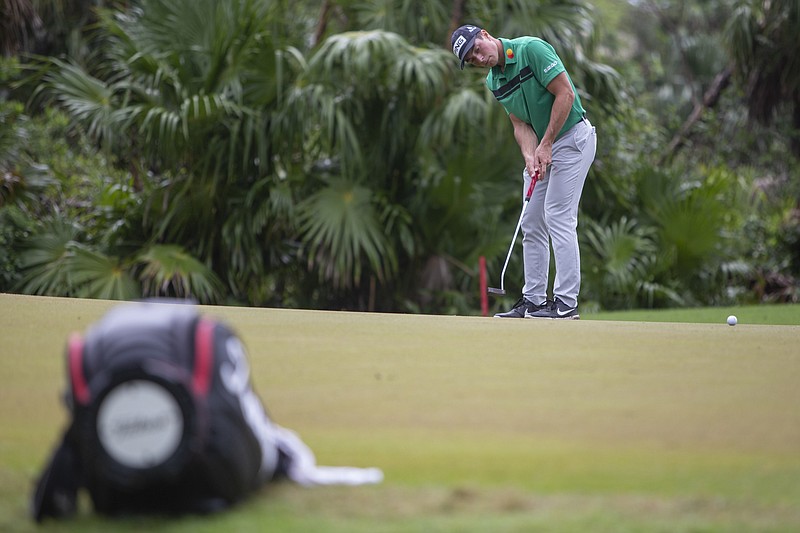 Viktor Hovland of Norway plays on the 1st Hole during the final round of the PGA Tour Mayakoba Golf Classic, in Playa del Carmen, Mexico, Sunday, Dec. 6, 2020. (AP Photo/Robert Fedez)