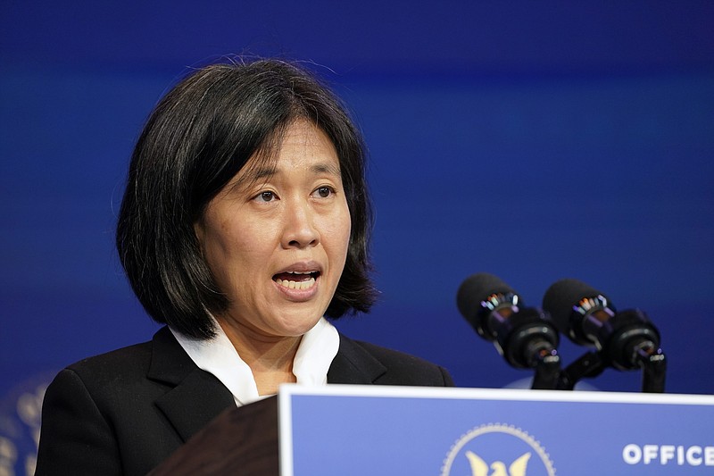 Katherine Tai, the Biden administration's choice to take over as the U.S. trade representative, speaks during an event at The Queen theater in Wilmington, Del., Friday. - AP Photo/Susan Walsh