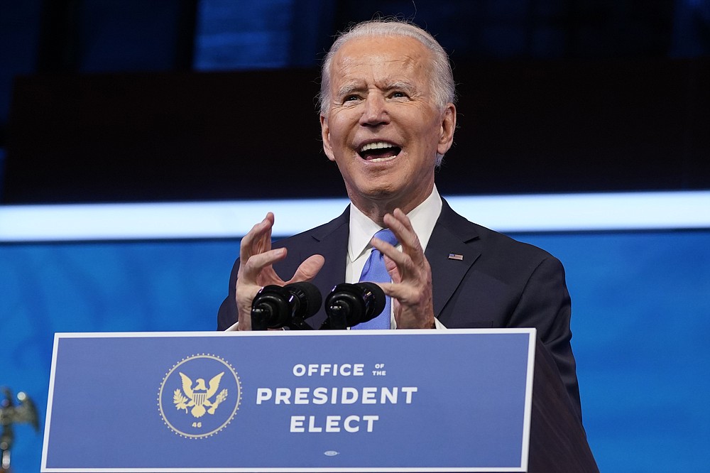 President-elect Joe Biden speaks after the Electoral College formally elected him as president, Monday, Dec. 14, 2020, at The Queen theater in Wilmington, Del. (AP Photo/Patrick Semansky)