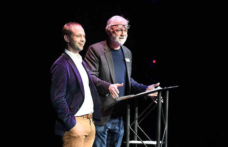Martin Miller Executive Director (left) and Robert Ford Artistic Director for Theater Squared, announce the 2020 lineup Sunday March 1, 2020. Visit nwaonline.com/200303Daily/ for more images. (NWA Democrat-Gazette/J.T. Wampler)