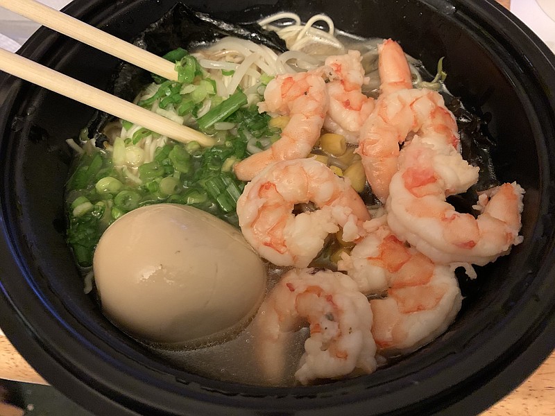 Shrimp Tonkatsu Ramen from Aji Ramen Bar was just as the menu described, except that the soft-boiled egg on top turned out to be a hard-boiled egg on the side. (Arkansas Democrat-Gazette/Eric E. Harrison)