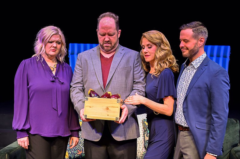 Stephanie Whitcomb (from left), Scott Kammerzell, Amy Eversole and Joseph Farmer were cast in the Arkansas Public Theatre production of Steve Martin’s “Meteor Shower,” the longest running show to never open on the APT stage.

(Courtesy Photo/APT)