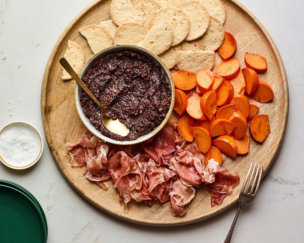 Fig-Olive Tapenade With Prosciutto and Persimmon  (The New York Times/Andrew Purcell)