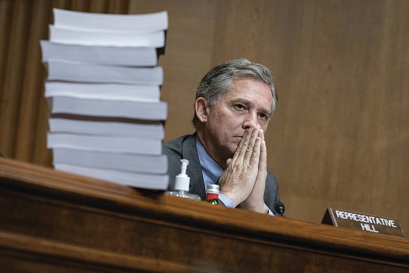 Rep. French Hill, R-Ark., listens during a Congressional Oversight Commission hearing on Capitol Hill in Washington, Thursday Dec. 10, 2020. (Sarah Silbiger/The Washington Post via AP, Pool)