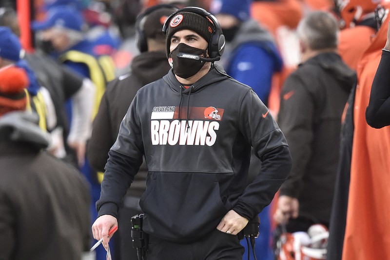 Cleveland Browns head coach Kevin Stefanski looks on during the second half of an NFL football game against the Pittsburgh Steelers, Sunday, Jan. 3, 2021, in Cleveland. (AP Photo/David Richard)