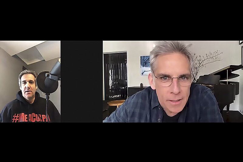 In this video frame grab provided by Michael Cohen, Cohen, left, interviews actor Ben Stiller for his podcast "Mea Culpa", in New York. Cohen says his new podcast "Mea Culpa" is changing the minds of listeners who supported President Donald Trump. The president's former lawyer and fixer is producing the podcast from his Manhattan apartment even as he serves the remainder of his prison sentence on home confinement. - Michael Cohen via AP story.lead_photo.caption