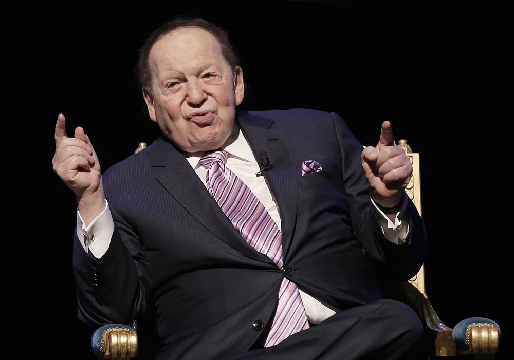 FILE - In this Sept. 13, 2016 file photo, U.S. billionaire Sheldon Adelson speaks during a news conference for the opening of Parisian Macao in Macau.  Adelson, the billionaire mogul and power broker who built a casino empire spanning from Las Vegas to China and became a singular force in domestic and international politics has died after a long illness.  (AP Photo/Kin Cheung, File)