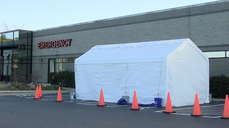 CHI St. Vincent Hot Springs has set up temporary additional ER space outside its Emergency Department. - Photo by Tyler Wann of The Sentinel-Record