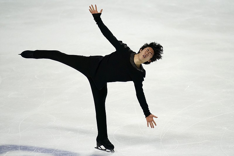 Nathan Chen performs during the men's free skate at the U.S. Figure Skating Championships, Sunday, Jan. 17, 2021, in Las Vegas. (AP Photo/John Locher)