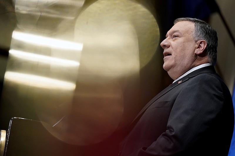 Secretary of State Mike Pompeo speaks at the National Press Club in Washington, Tuesday, Jan. 12, 2021. (AP Photo/Andrew Harnik, Pool)