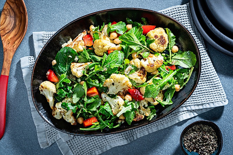 Roasted Cauliflower Salad With Chickpeas, Red Pepper and Arugula (For The Washington Post/Scott Suchman)