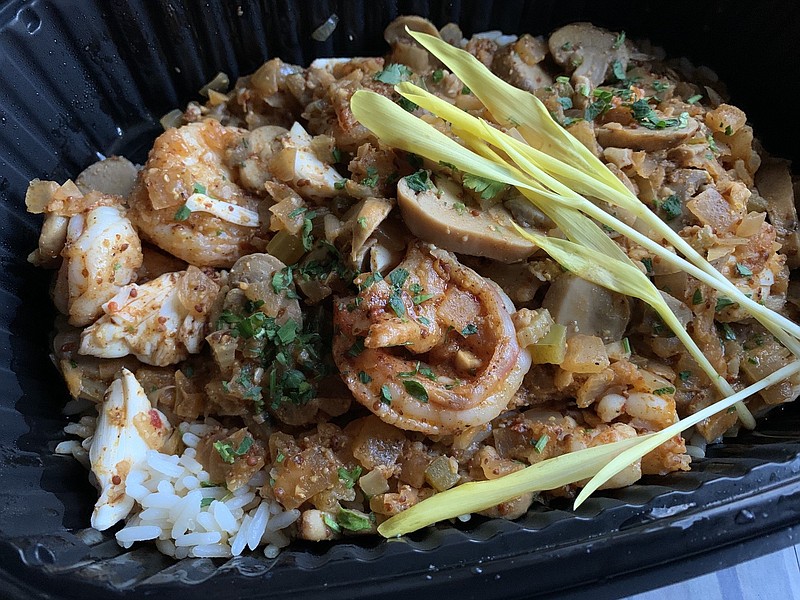 Our Redfish Pontchartrain from Cypress Social involved several layers of flavor and texture before we got down to the fish. (Arkansas Democrat-Gazette/Eric E. Harrison)