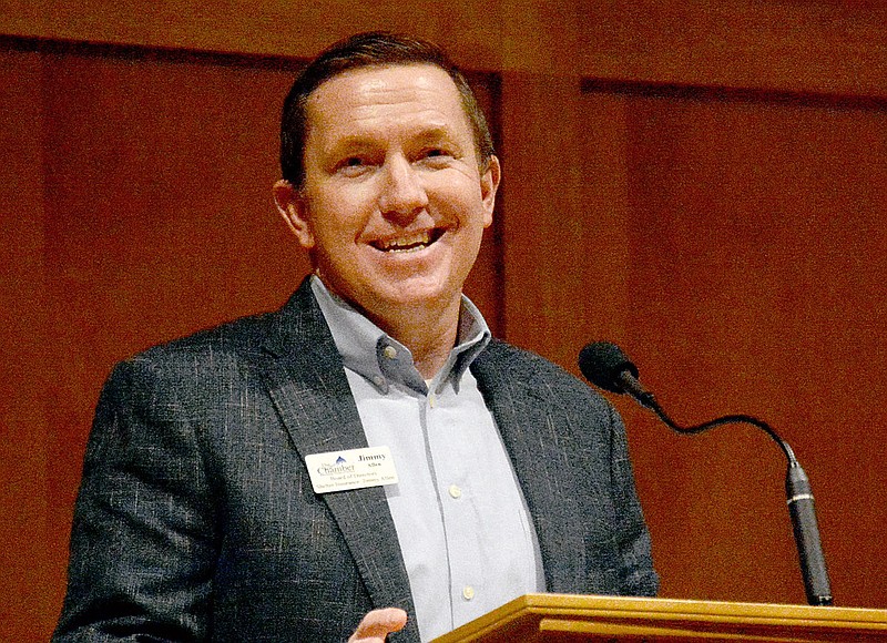 Janelle Jessen/Herald-Leader
Jimmy Allen, incoming Chamber Board Chair, speaks during the 91st annual Siloam Springs Chamber of Commerce Banquet on Tuesday.