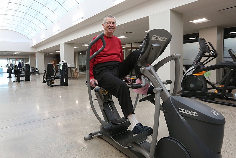 Jim Cordes, of Springdale, rides a recumbent exercise bike Friday, January 15, 2021, inside the Jones Center in Springdale. The Downtown Springdale Alliance is sponsoring public events for the public to share their visions of a reimagined Jones Center. Check out nwadg.com/photos for a photo gallery.
(NWA Democrat-Gazette/David Gottschalk)