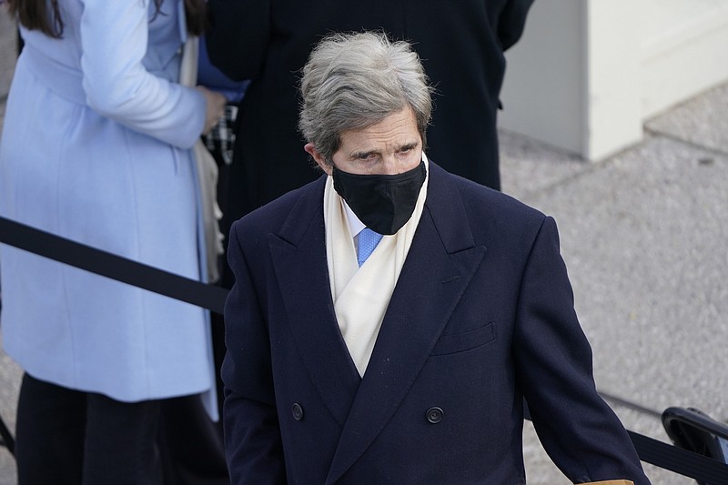 Former Secretary of State John Kerry arrives for the 59th Presidential Inauguration at the U.S. Capitol in Washington, Wednesday, Jan. 20, 2021. (AP Photo/Patrick Semansky, Pool)