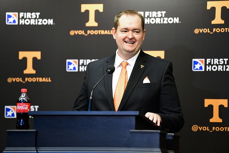 New Tennessee NCAA college football head coach Josh Heupel speaks during an introductory press conference at Neyland Stadium in Knoxville, Tenn., Wednesday, Jan. 27, 2021. (Caitie McLekin/Knoxville News Sentinel via AP, Pool) New Tennessee NCAA college football head coach Josh Heupel speaks during an introductory press conference at Neyland Stadium in Knoxville, Tenn., Wednesday, Jan. 27, 2021. (Caitie McLekin/Knoxville News Sentinel via AP, Pool)