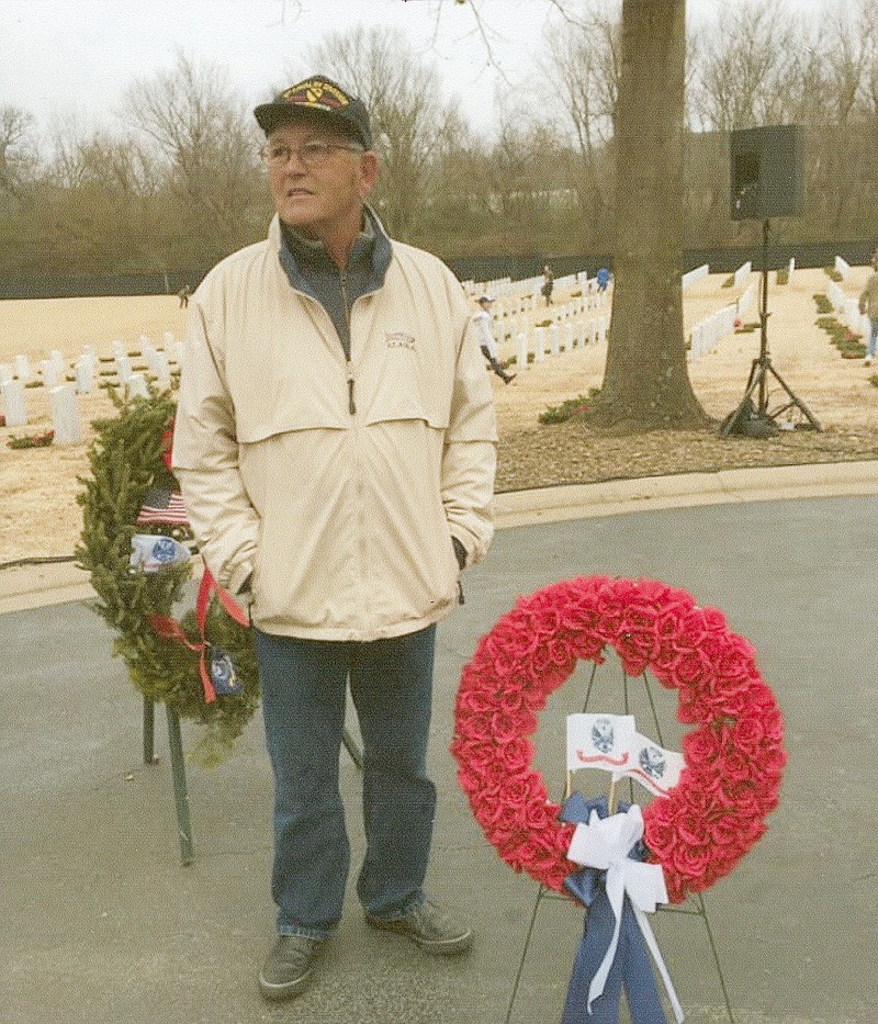 COURTESY PHOTO
U.S. Army Specialist Calvin Chambers of Prairie Grove, a Vietnam veteran and Purple Heart recipient, will represent Arkansas as a week-long tribute sponsored by the National Purple Heart Honor Mission. Here, Chambers is at Fayetteville Veterans Cemetery for the 2019 Wreaths Across America.