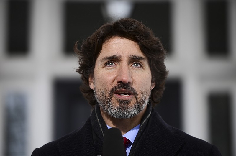 Prime Minister Justin Trudeau holds a news conference at Rideau Cottage in Ottawa on Friday, Jan. 22, 2021.  (Sean Kilpatrick/The Canadian Press via AP)