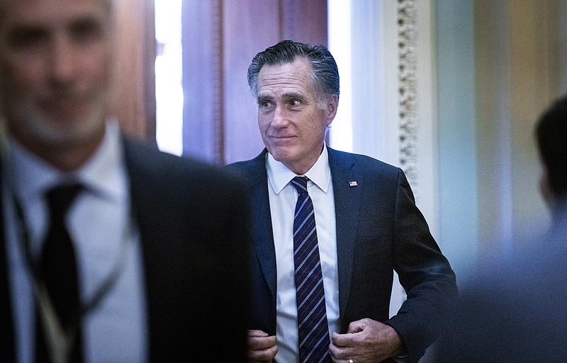 Sen. Mitt Romney leaves a whip meeting Oct. 29, 2019, before the Senate weekly policy luncheons on Capitol Hill. MUST CREDIT: Washington Post photo by Melina Mara