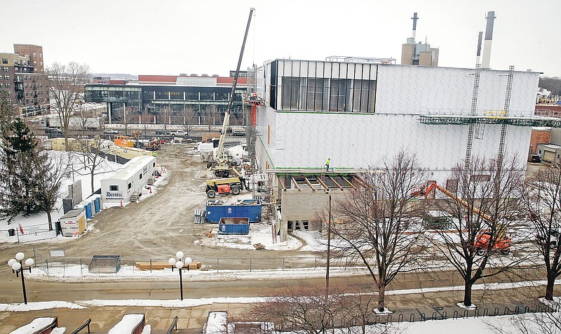 Construction continues on the new University of Iowa's Stanley Museum of Art in Iowa City, Iowa, on Thursday, Jan. 14, 2021. The 60,000-square-foot, three-story project should be completed in 2022. (Jim Slosiarek/The Gazette via AP)