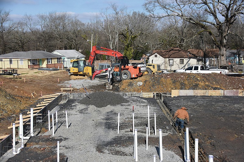 Construction continues Thursday, Jan. 28, 2021 for the new Friendship Aspire Middle School building across the playground from the elementary school in Little Rock.
(Arkansas Democrat-Gazette/Staci Vandagriff)