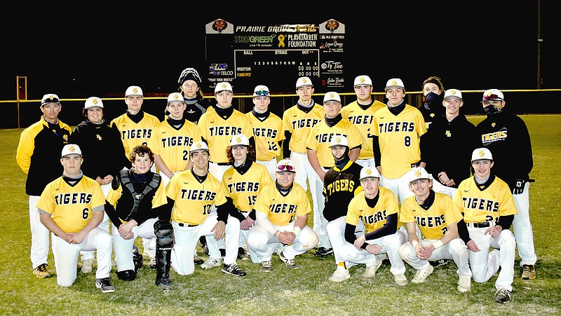 MARK HUMPHREY  ENTERPRISE-LEADER/Prairie Grove's 2021 baseball team coached by Mitch Cameron (left) enjoys a resurgence this season on the heels of a disastrous 2019 campaign without Cameron and having its 2020 season canceled due to covid.