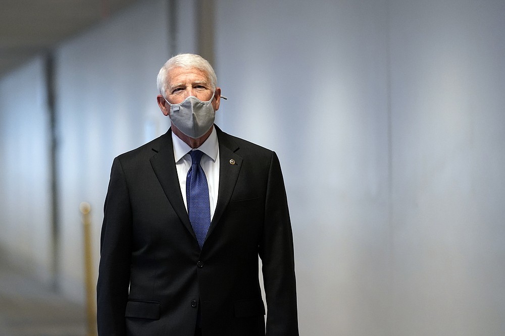 Sen. Roger Wicker, R-Miss., arrives for a Republican policy luncheon on Capitol Hill in Washington, Tuesday, Jan. 26, 2021. (AP Photo/Susan Walsh)